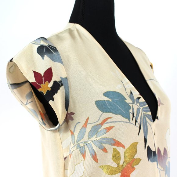 Etro Silk Pale Peach Floral Design V-Neck Knee Length Shift Dress 40 - Picture 2 of 8